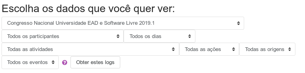 Opções do relatório de Logs no Moodle