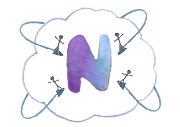 Logo da Nasnuv: nuvem com 4 surfistas estilizados surfando em direção ao centro